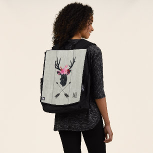 Geometric Deer Head w/ Flowers and Crossed Arrows Backpack
