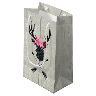 Geometric Deer Head w/ Flowers and Crossed Arrows Small Gift Bag
