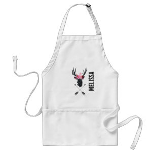 Geometric Deer Head w/ Flowers and Crossed Arrows Standard Apron
