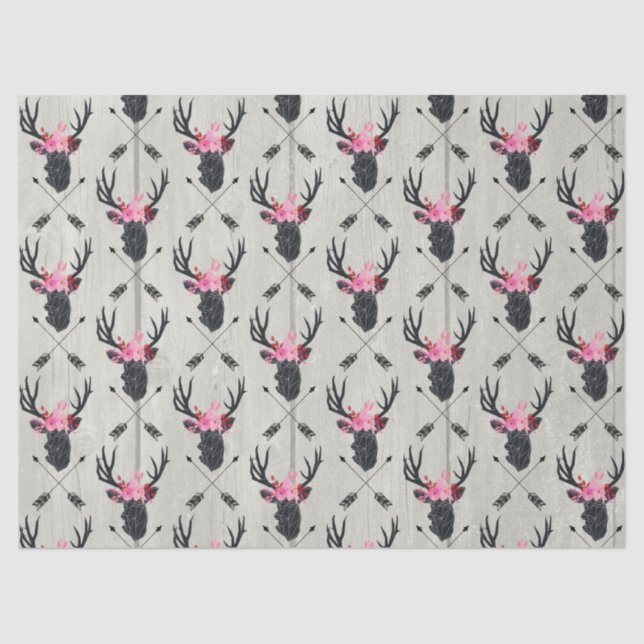 Geometric Deer Head w/ Flowers and Crossed Arrows Tissue Paper (Front)