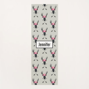 Geometric Deer Head w/ Flowers and Crossed Arrows Yoga Mat