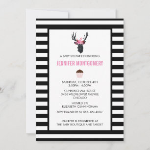 Geometric Deer Head with Floral Crown Baby Shower Invitation
