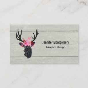 Geometric Deer Head with Floral Crown Business Card