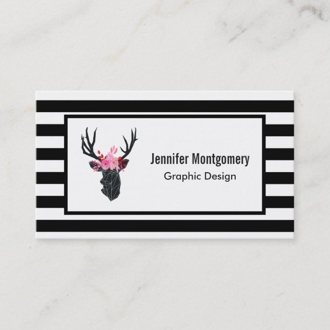Geometric Deer Head with  Floral Crown Business Card (Front)