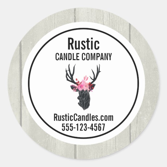 Geometric Deer Head with Floral Crown Business Classic Round Sticker (Front)