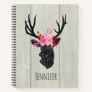Geometric Deer Head with Floral Crown Custom Notebook
