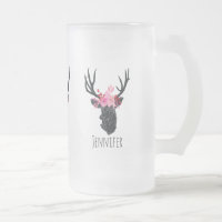 Geometric Deer Head with Floral Crown