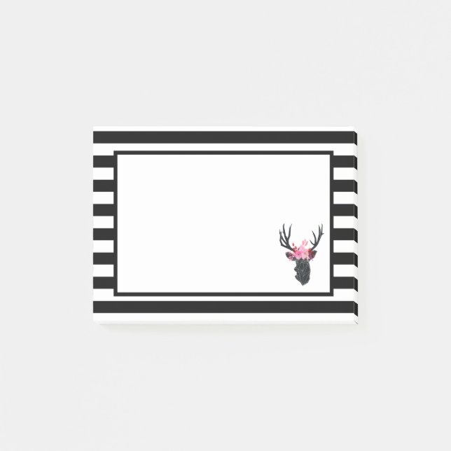 Geometric Deer Head with  Floral Crown Post-it Notes (Front)
