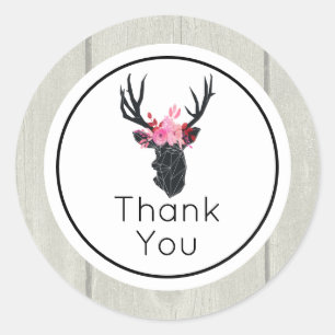 Geometric Deer Head with Floral Crown Thank You Classic Round Sticker