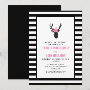 Geometric Deer Head with Floral Crown Wedding Invitation