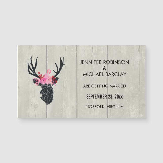 Geometric Deer Head with FlorWedding Save the Date (Front)