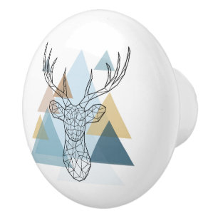 Geometric Deer Portrait Ceramic Knob