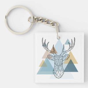 Geometric Deer Portrait Key Ring