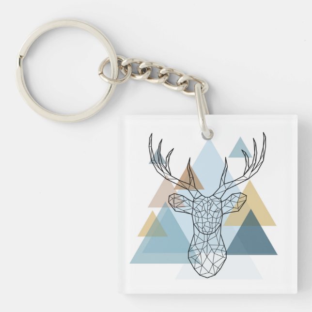 Geometric Deer Portrait Key Ring (Front)
