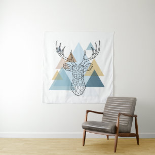 Geometric Deer Portrait Tapestry