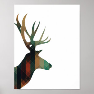 Geometric Deer with Antlers Poster