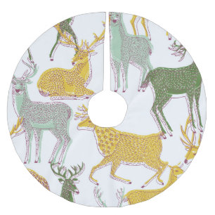 Geometric Deers: Traditional Pattern Illustration. Brushed Polyester Tree Skirt