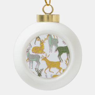 Geometric Deers: Traditional Pattern Illustration. Ceramic Ball Christmas Ornament