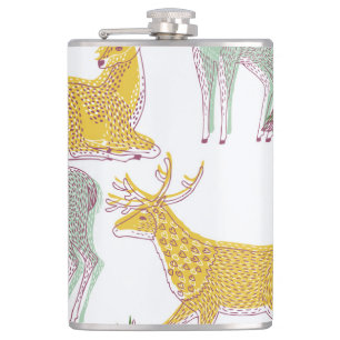 Geometric Deers: Traditional Pattern Illustration. Hip Flask