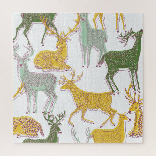 Geometric Deers: Traditional Pattern Illustration. Jigsaw Puzzle