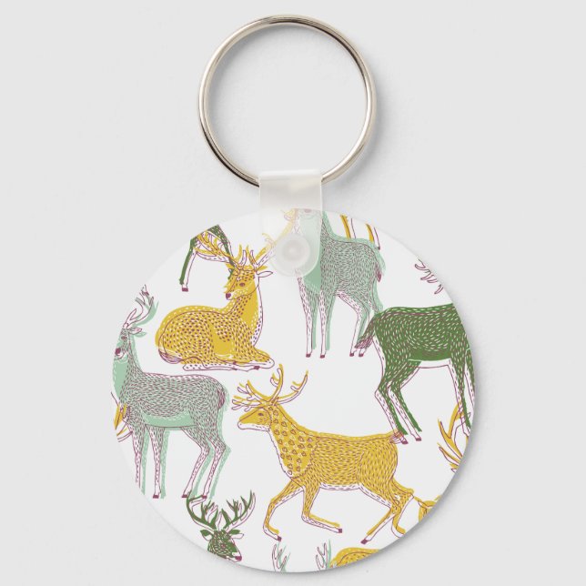 Geometric Deers: Traditional Pattern Illustration. Key Ring (Front)