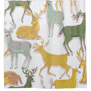 Geometric Deers: Traditional Pattern Illustration. Shower Curtain