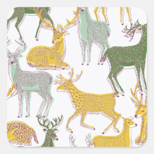 Geometric Deers: Traditional Pattern Illustration. Square Sticker
