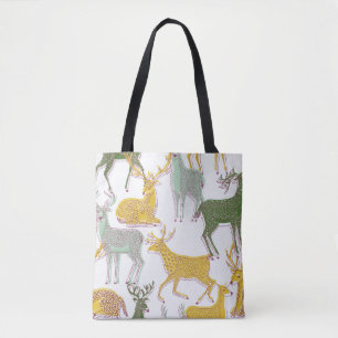 Geometric Deers: Traditional Pattern Illustration. Tote Bag