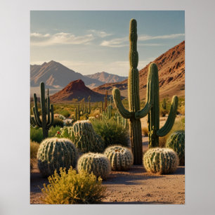 Geometric Desert Cactus Landscape Poster