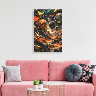 Geometric Desert Odyssey - Gold Hot Air Balloons Canvas Print