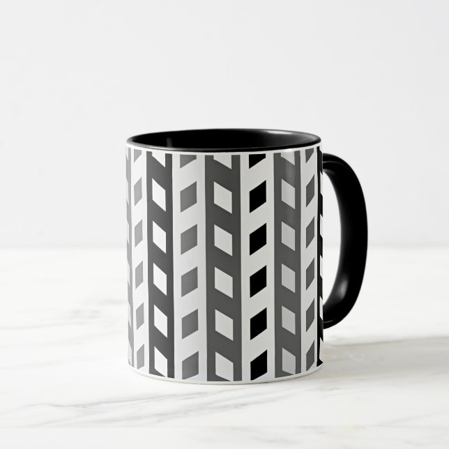 Geometric Design, gray, black, white, Mug (Front Right)