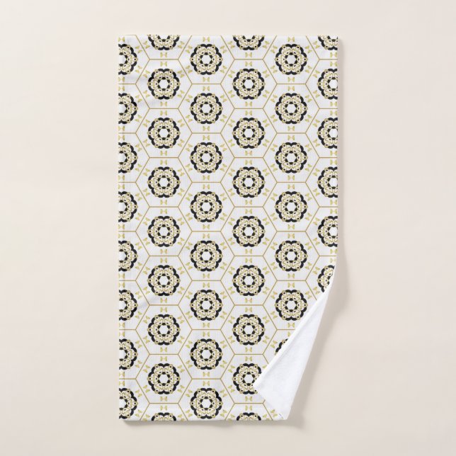 Geometric design hand towel gold black taupe (Hand Towel)