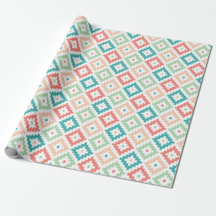 Geometric Design in Coral and Teal Wrapping Paper