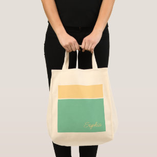Geometric Design, Pale Yellow & Teal, Name Tote Bag