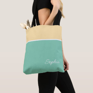 Geometric Design, Pale Yellow & Teal, Name Tote Bag