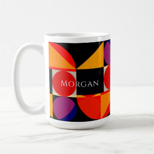 Geometric Design, Red Orange Purple Black, Name Coffee Mug