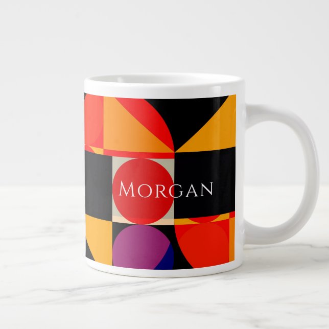 Geometric Design, Red Orange Purple Blk, Name, Vs2 Large Coffee Mug (Right)