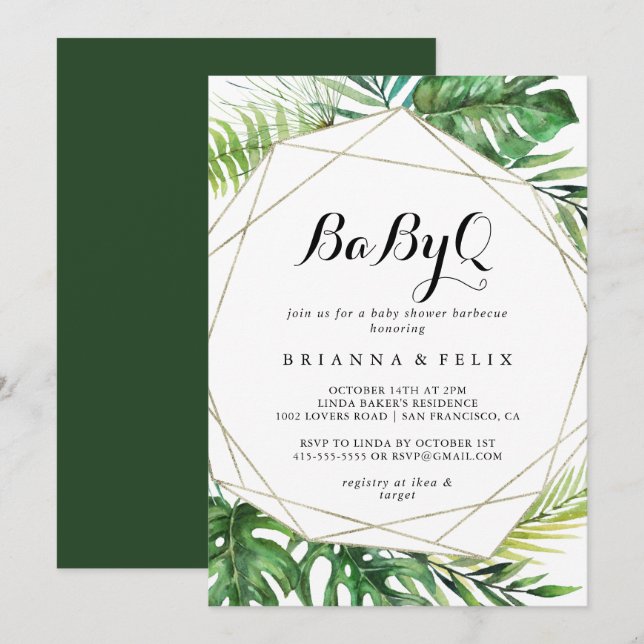 Geometric Destination BabyQ Baby Shower Barbecue Invitation (Front/Back)