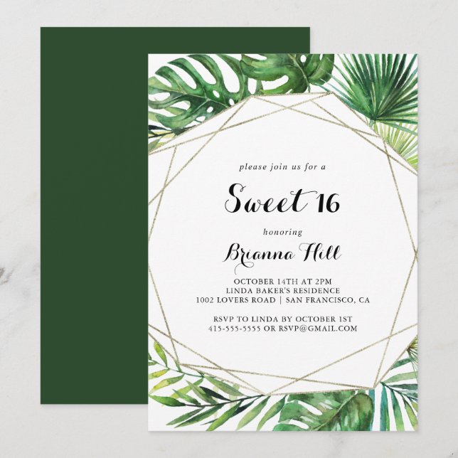 Geometric Destination Sweet 16 Birthday Party Invitation (Front/Back)