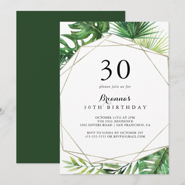 Geometric Destination Tropical 30th Birthday Party Invitation (Front/Back)