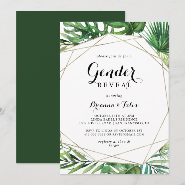 Geometric Destination Tropical Gender Reveal Party Invitation (Front/Back)