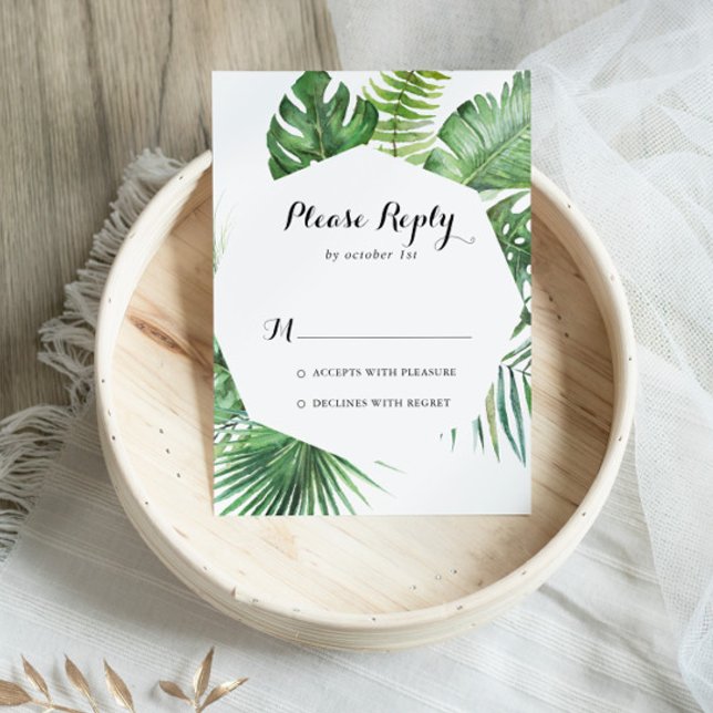 Geometric Destination Tropical Greenery RSVP Card (Creator Uploaded)