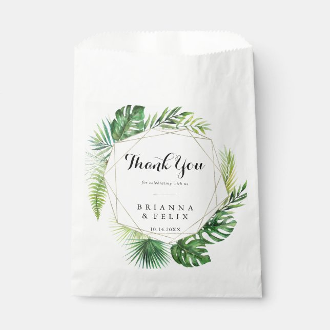 Geometric Destination Tropical Thank You Wedding Favour Bags (Front)