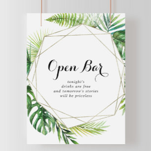 Geometric Destination Wedding Open Bar Sign