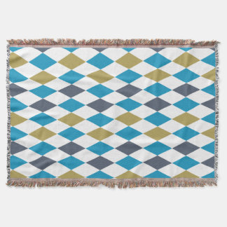 Geometric diamond Blue Green Modern Harlequin Throw Blanket