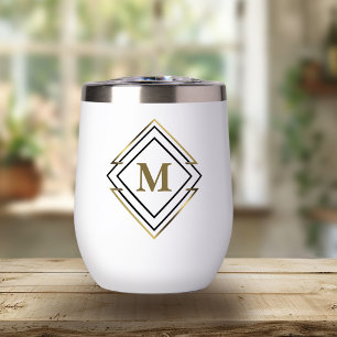 Geometric Diamond Frame Monogram Black/Gold ID617