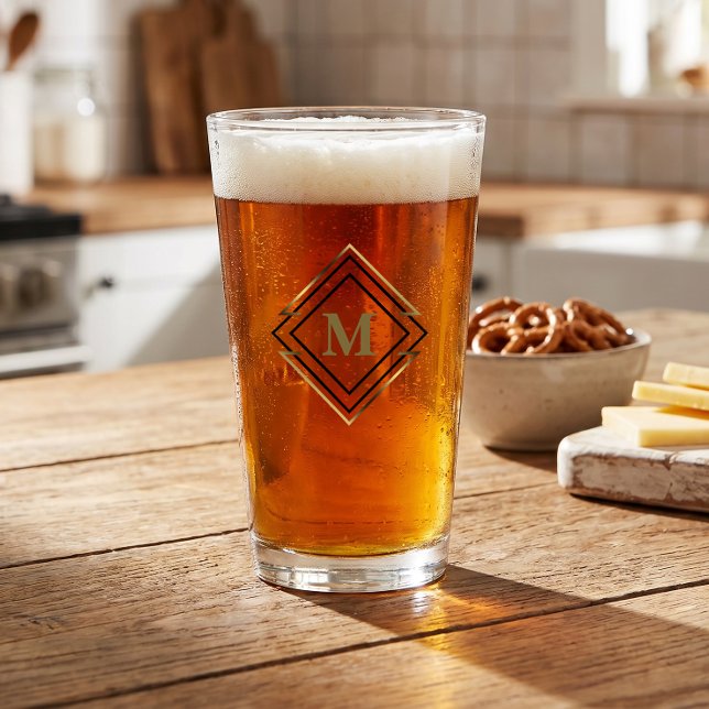 Geometric Diamond Frame Monogram Black/Gold ID617 Glass (Creator Uploaded)