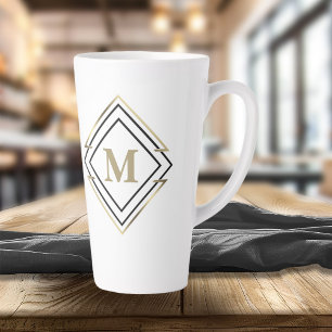 Geometric Diamond Frame Monogram Black/Gold ID617 Latte Mug