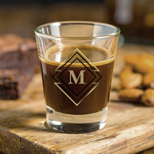 Geometric Diamond Frame Monogram Black/Gold ID617 Shot Glass