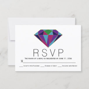 Geometric diamond jewel tones wedding RSVP card